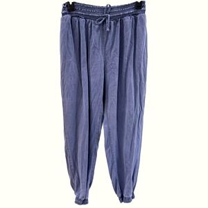 Black Tape Tencel Jogger Pants Women M Blue Elastic Waist Drawstring Casual